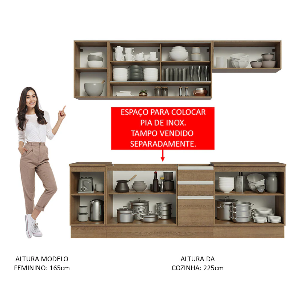 Armário de Cozinha Completa 240cm Rustic Glamy Madesa 03 - Image 5