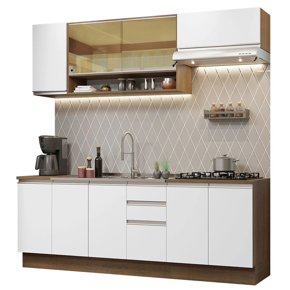 Armário de Cozinha Completa 240cm Rustic Branco Glamy Madesa 03 - Image 2