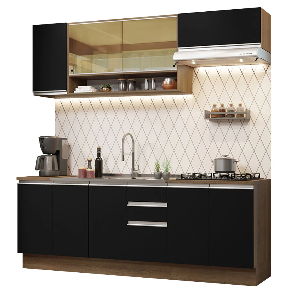 Armário de Cozinha Completa 240cm Rustic Preto Glamy Madesa 03 - Image 2