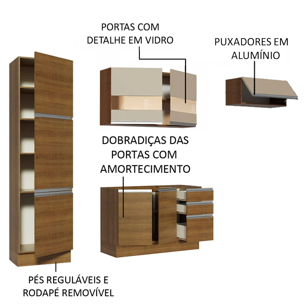 Armário de Cozinha Completa 260cm Rustic/Crema Glamy Madesa 02 - Image 4