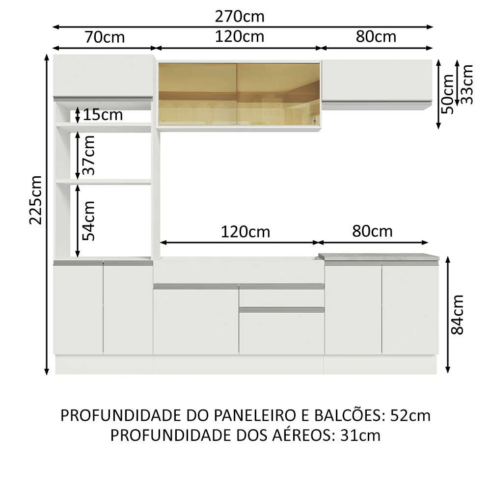 Armário de Cozinha Completa 270cm Branco Glamy Madesa 10 - Image 3