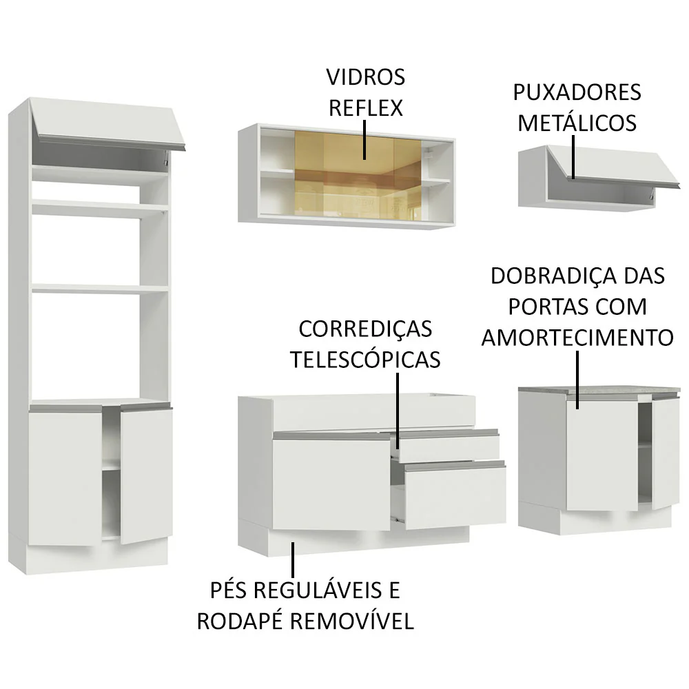 Armário de Cozinha Completa 270cm Branco Glamy Madesa 10 - Image 4