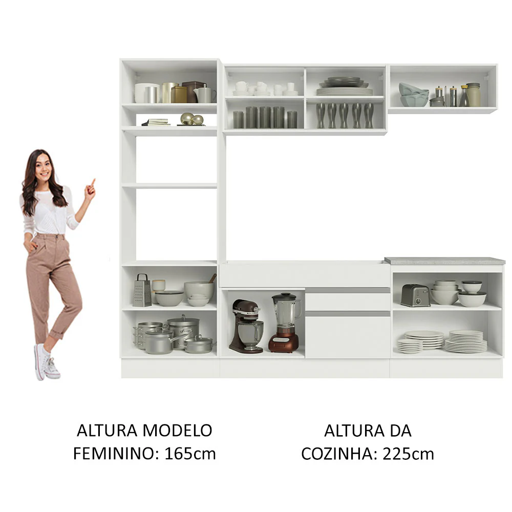 Armário de Cozinha Completa 270cm Branco Glamy Madesa 10 - Image 5