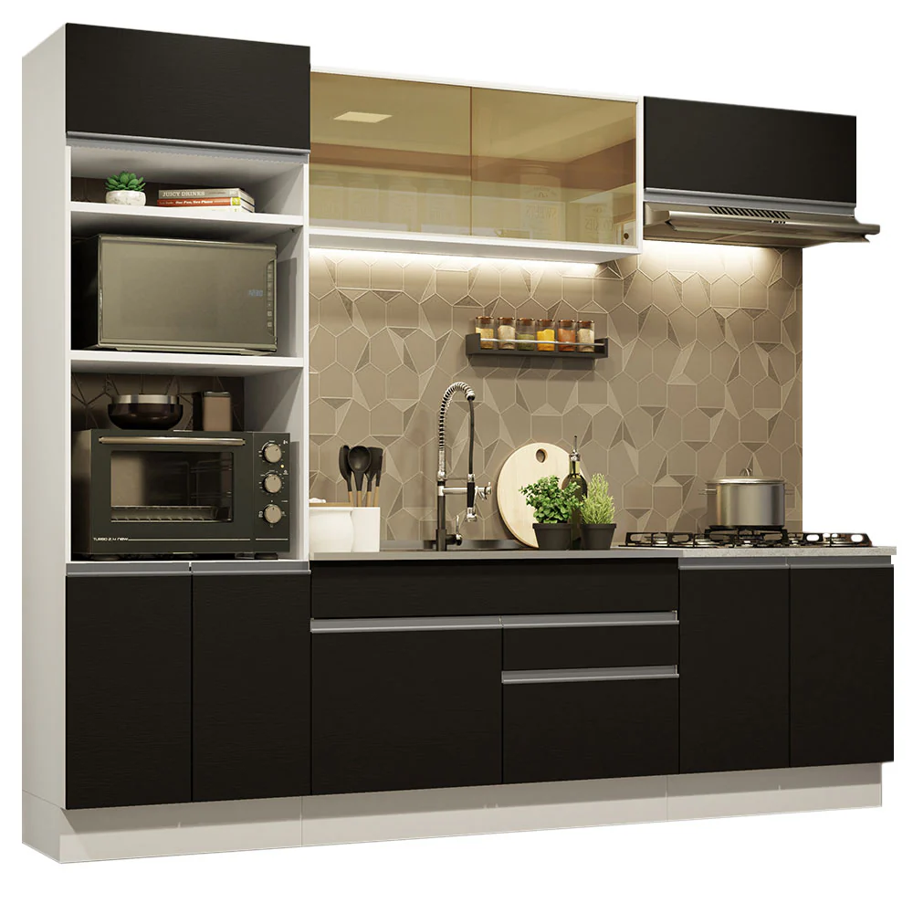 Armário de Cozinha Completa 270cm Branco Preto Glamy Madesa 10 - Image 2