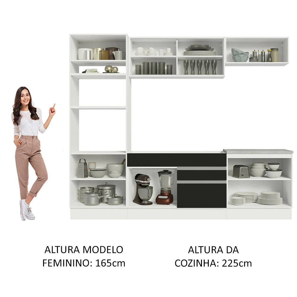 Armário de Cozinha Completa 270cm Branco Preto Glamy Madesa 10 - Image 5