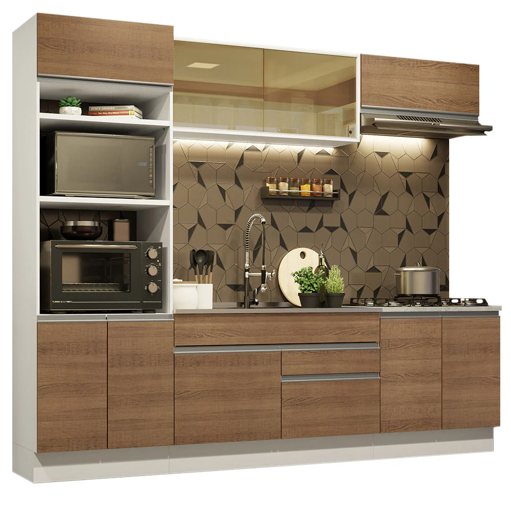 Armário de Cozinha Completa 270cm Branco Rustic Glamy Madesa 10 - Image 2