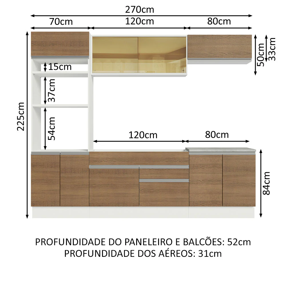 Armário de Cozinha Completa 270cm Branco Rustic Glamy Madesa 10 - Image 3