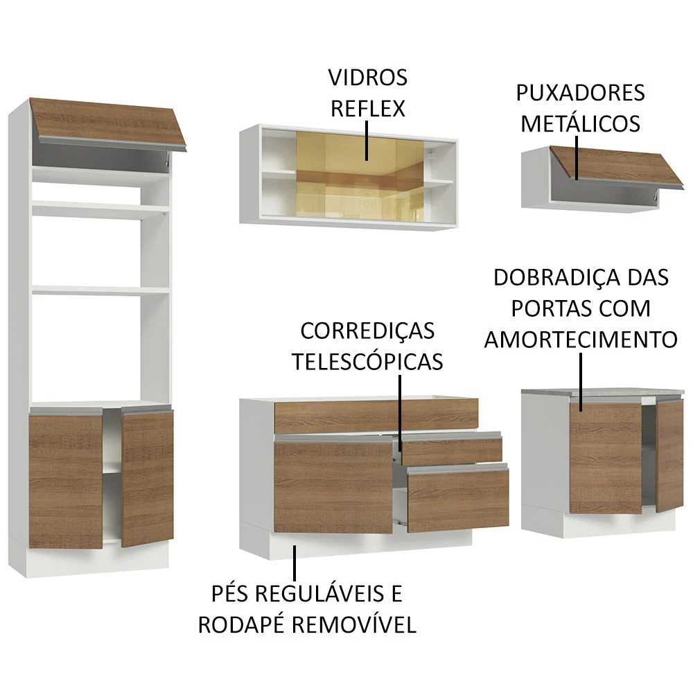 Armário de Cozinha Completa 270cm Branco Rustic Glamy Madesa 10 - Image 4