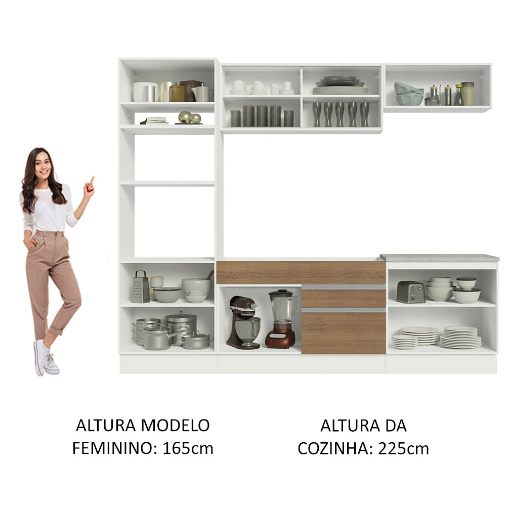Armário de Cozinha Completa 270cm Branco Rustic Glamy Madesa 10 - Image 5
