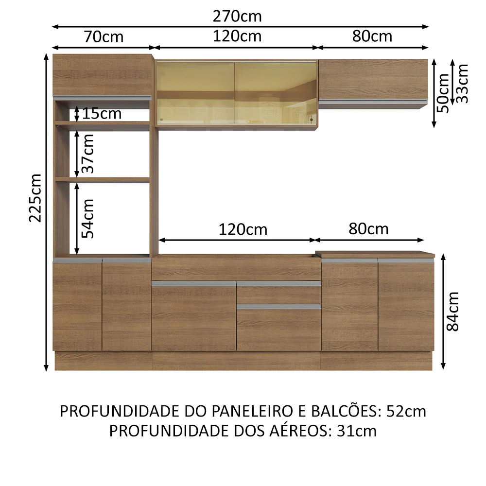 Armário de Cozinha Completa 270cm Rustic Glamy Madesa 10 - Image 3