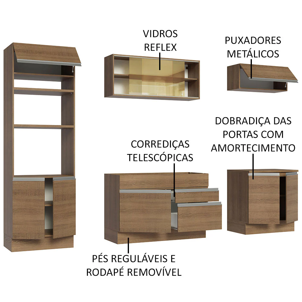 Armário de Cozinha Completa 270cm Rustic Glamy Madesa 10 - Image 4