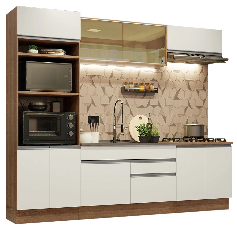 Armário de Cozinha Completa 270cm Rustic Branco Glamy Madesa 10 - Image 2