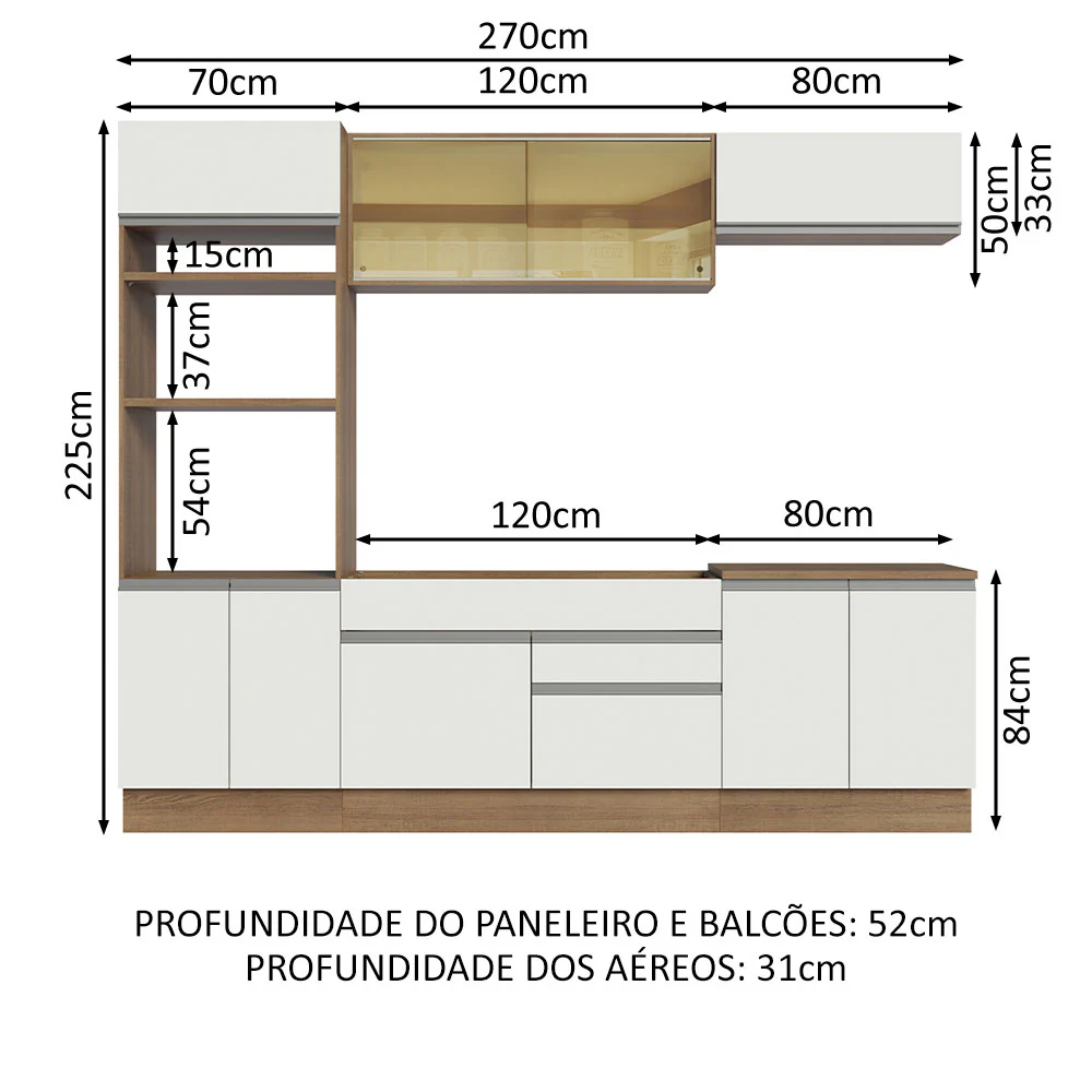 Armário de Cozinha Completa 270cm Rustic Branco Glamy Madesa 10 - Image 3