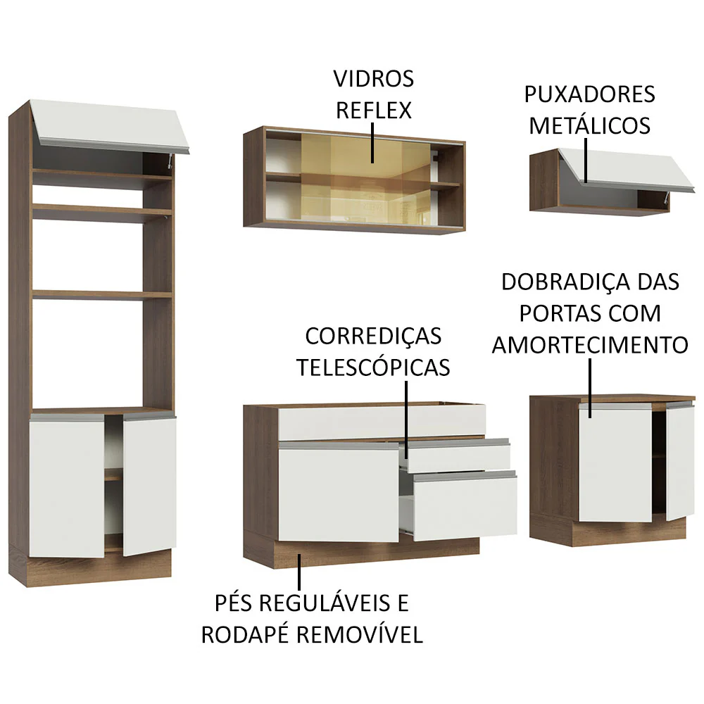 Armário de Cozinha Completa 270cm Rustic Branco Glamy Madesa 10 - Image 4