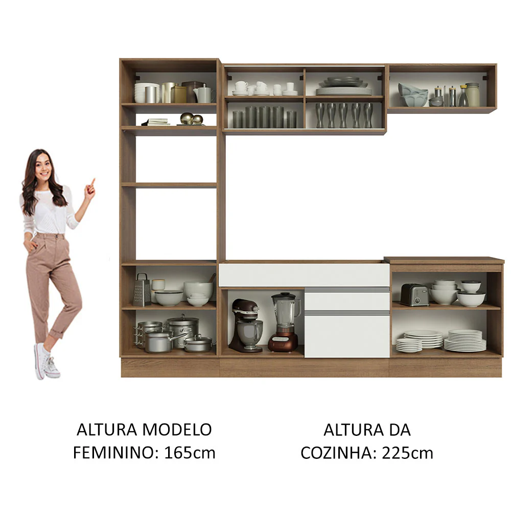 Armário de Cozinha Completa 270cm Rustic Branco Glamy Madesa 10 - Image 5
