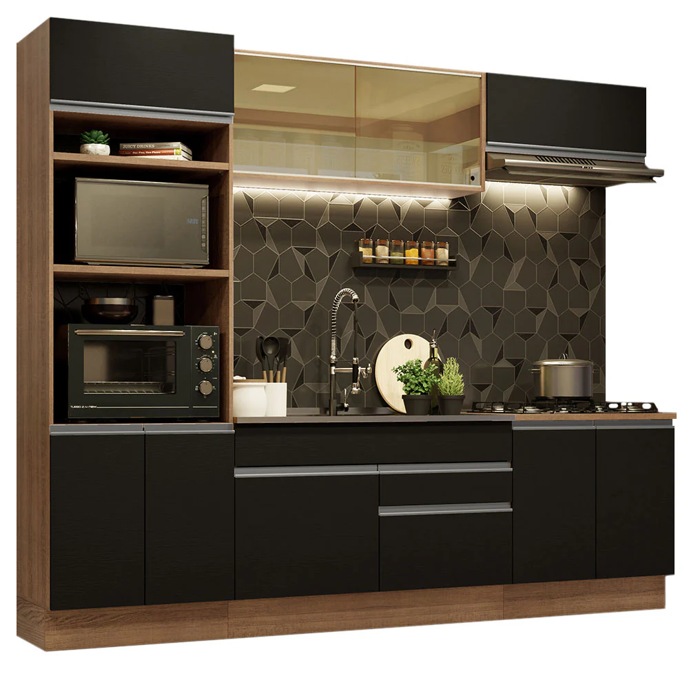 Armário de Cozinha Completa 270cm Rustic Preto Glamy Madesa 07 - Image 2