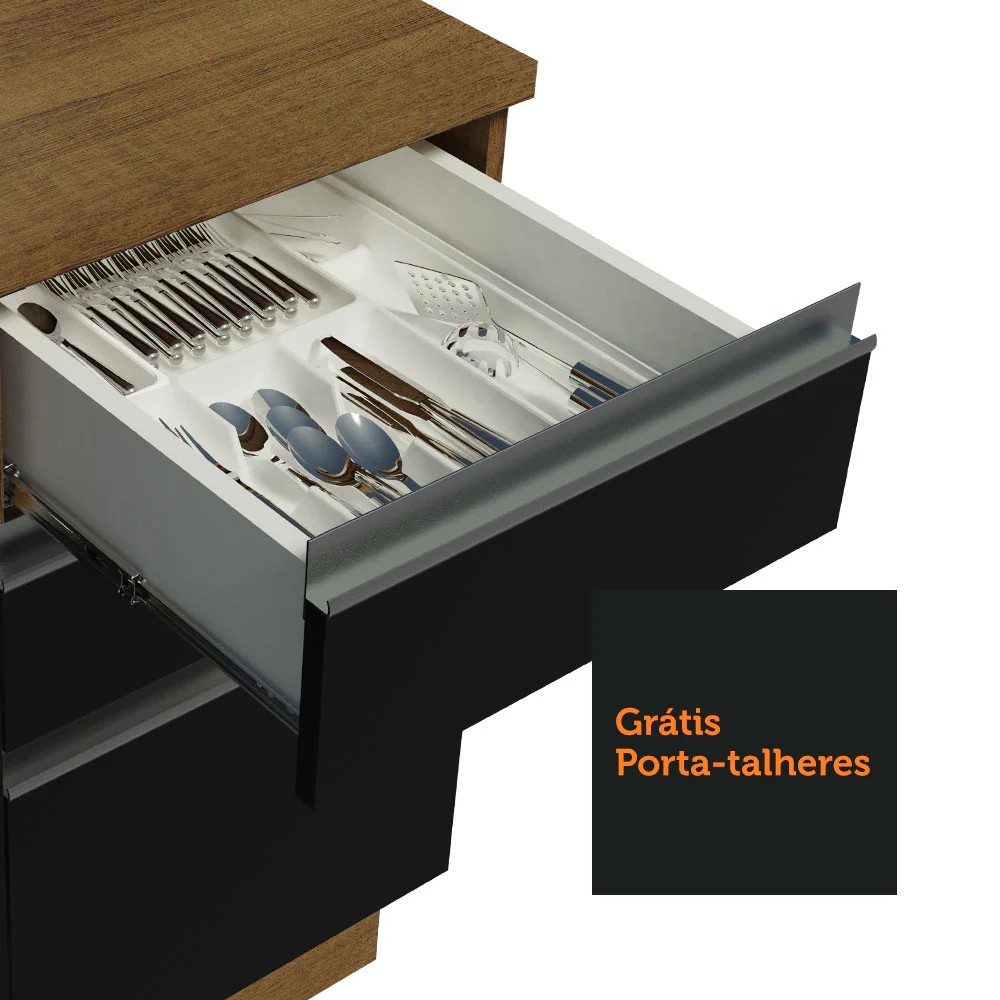 Armário de Cozinha Completa 270cm Rustic Preto Glamy Madesa 07 - Image 8