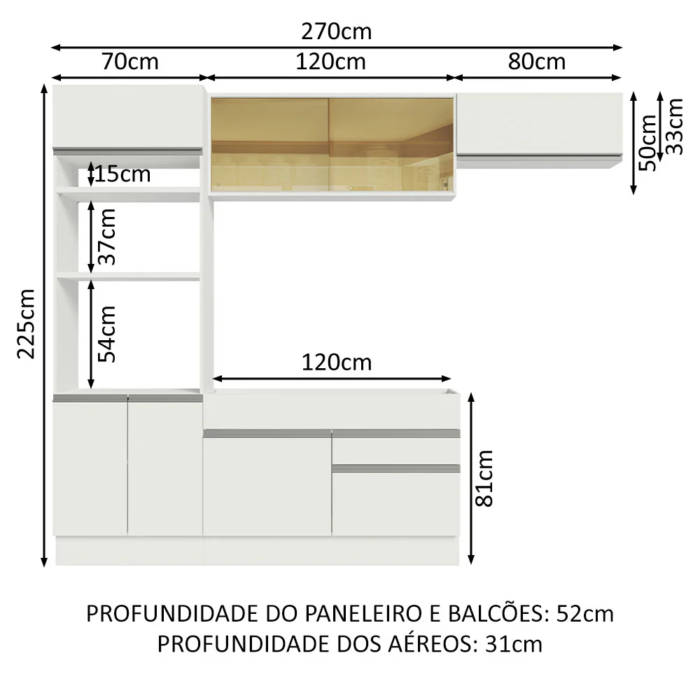 Armário de Cozinha Completa 270cm Branco Glamy Madesa 11 - Image 3