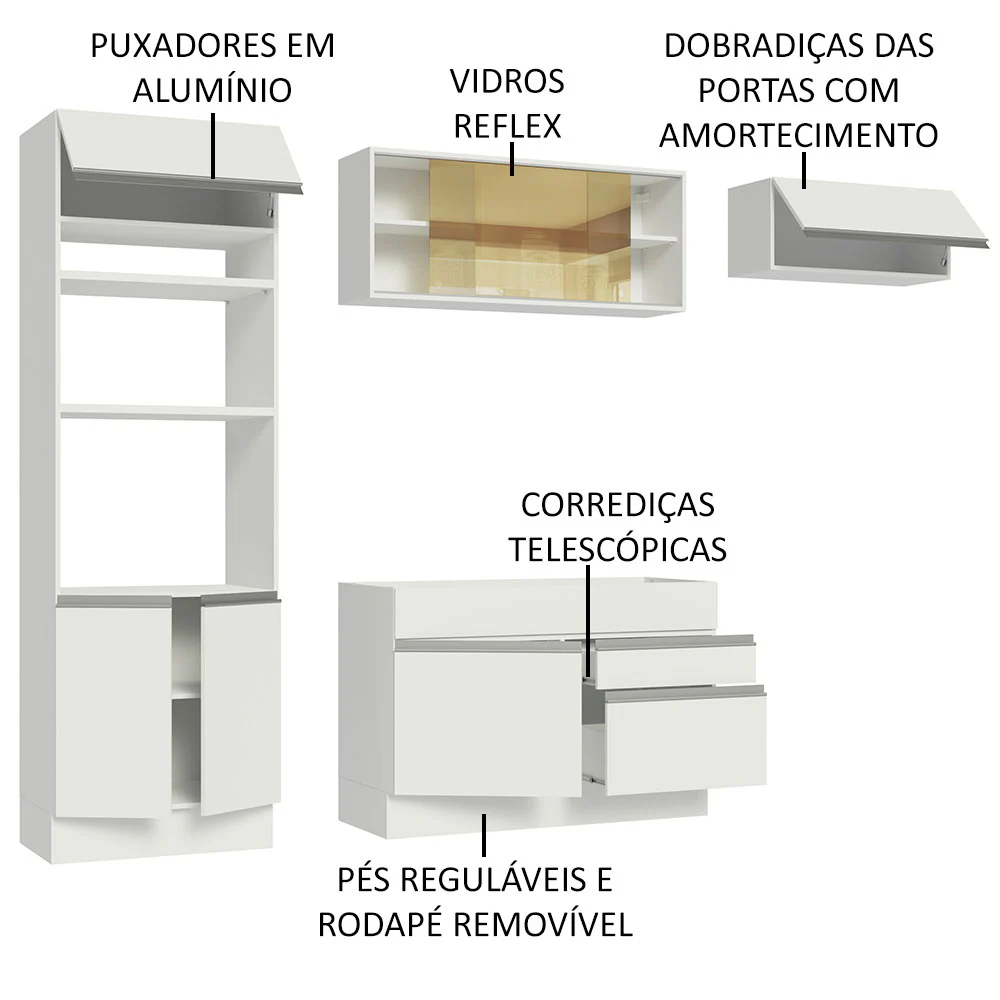 Armário de Cozinha Completa 270cm Branco Glamy Madesa 11 - Image 4