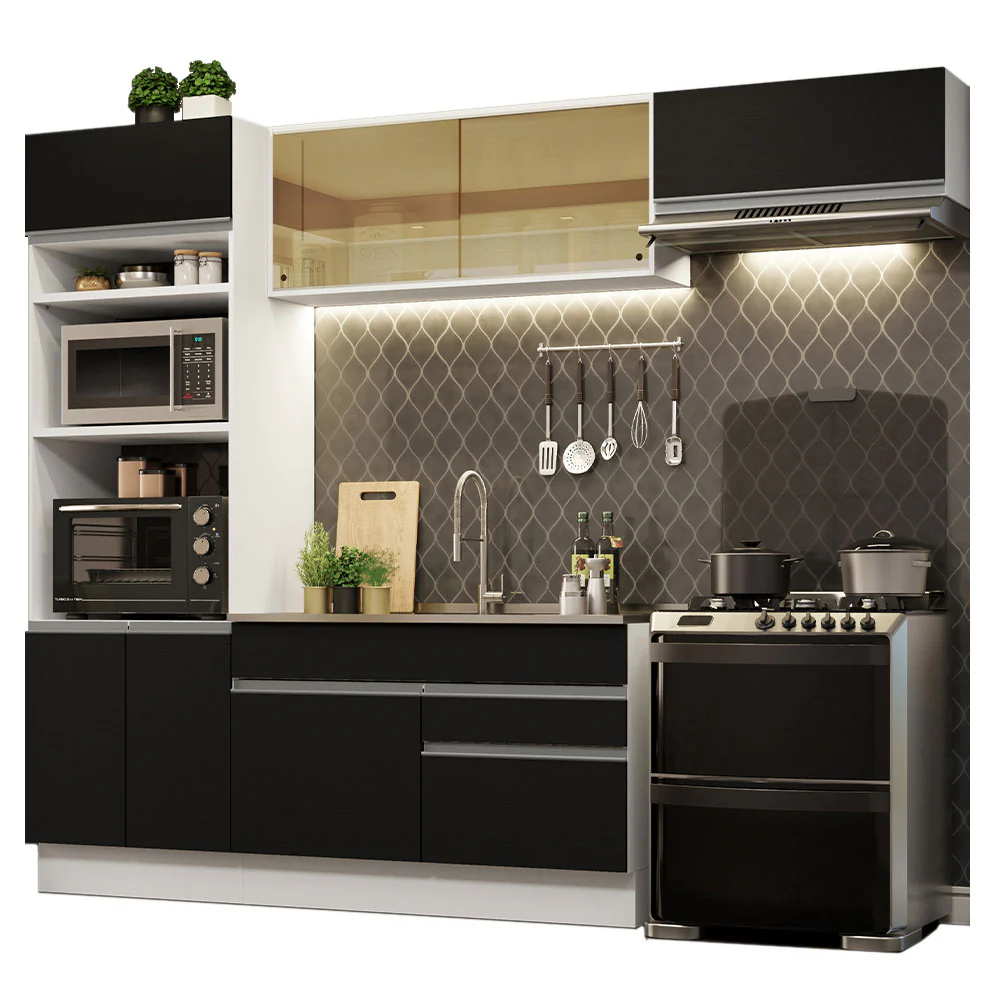 Armário de Cozinha Completa 270cm Branco Preto Glamy Madesa 11 - Image 2