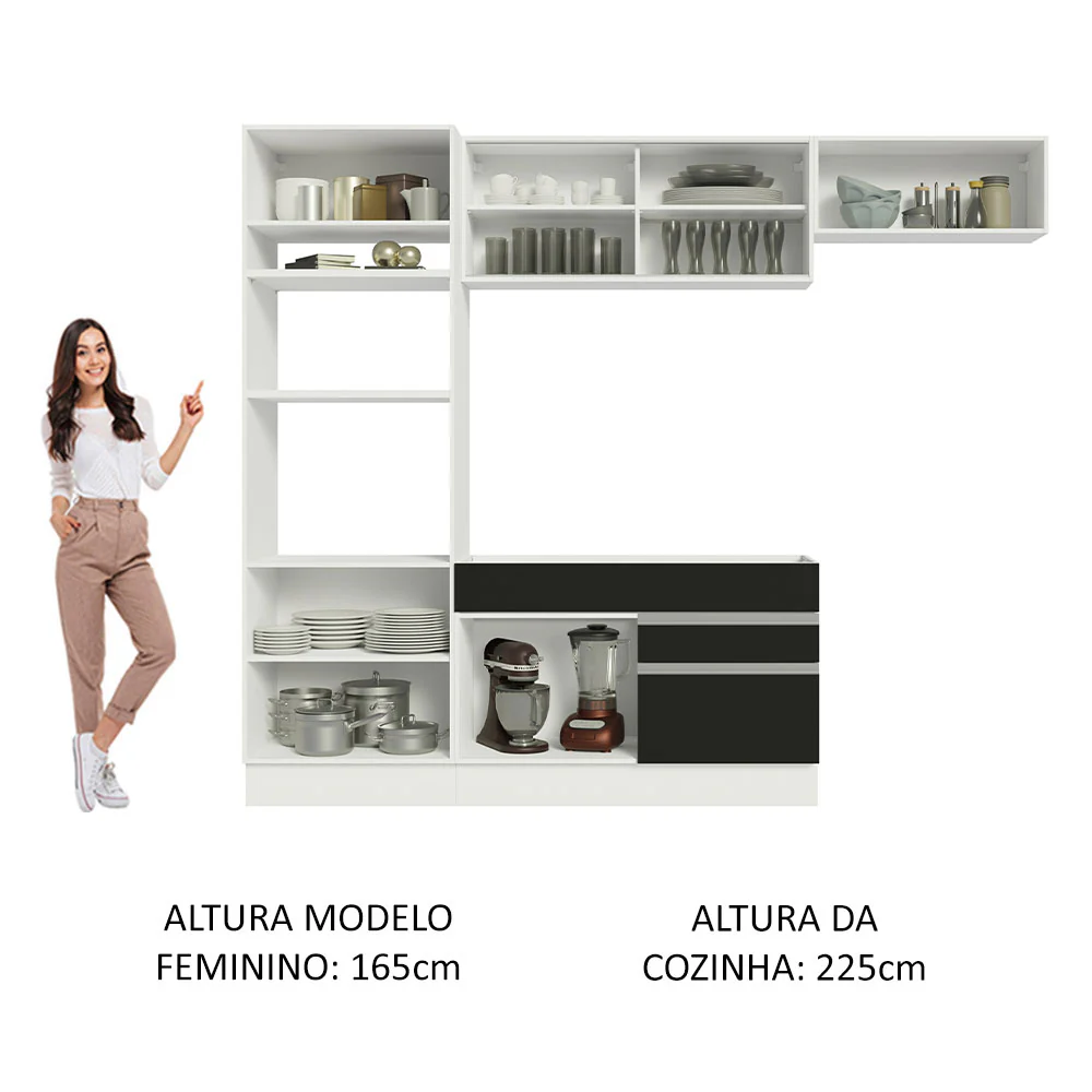 Armário de Cozinha Completa 270cm Branco Preto Glamy Madesa 11 - Image 5