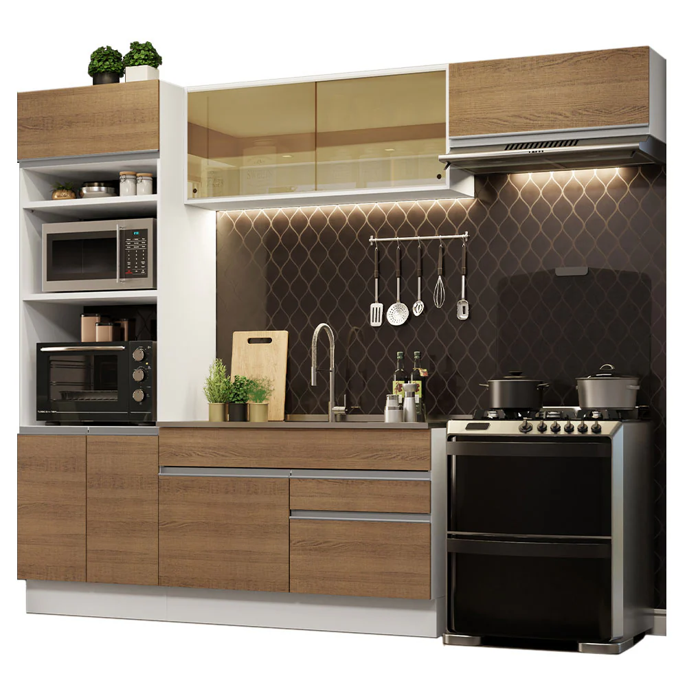 Armário de Cozinha Completa 270cm Branco Rustic Glamy Madesa 11 - Image 2