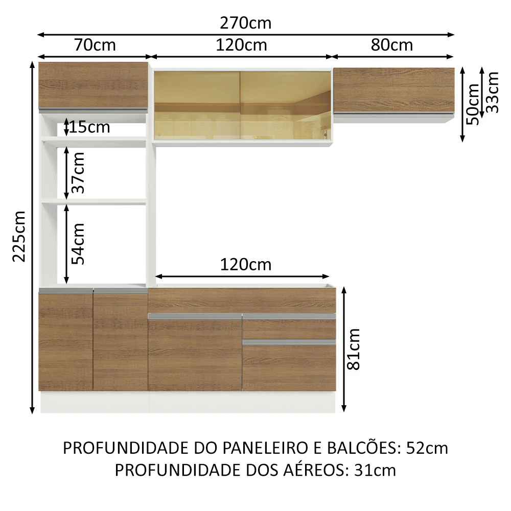 Armário de Cozinha Completa 270cm Branco Rustic Glamy Madesa 11 - Image 3