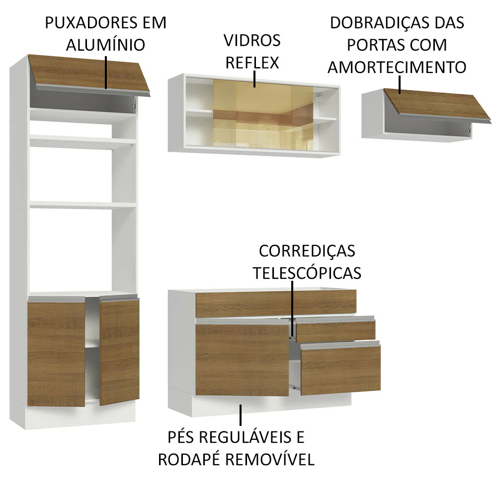 Armário de Cozinha Completa 270cm Branco Rustic Glamy Madesa 11 - Image 4