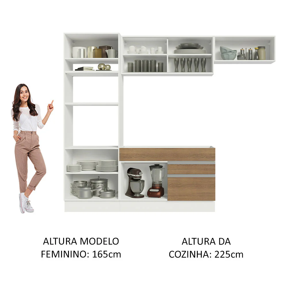 Armário de Cozinha Completa 270cm Branco Rustic Glamy Madesa 11 - Image 5