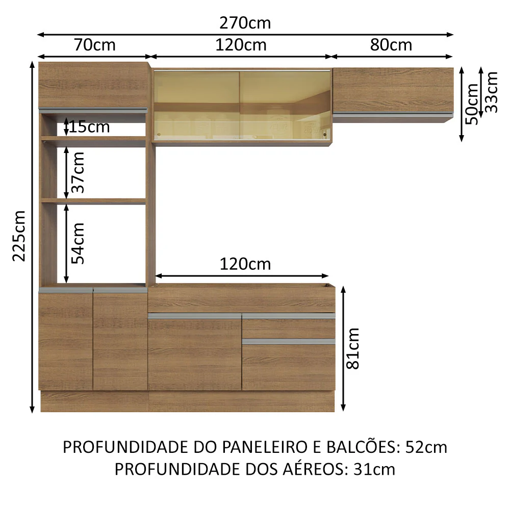 Armário de Cozinha Completa 270cm Rustic Glamy Madesa 11 - Image 3