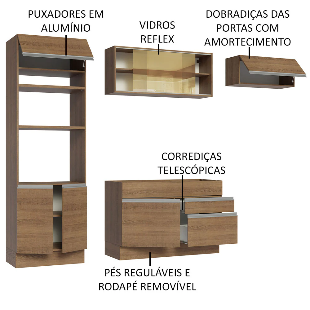 Armário de Cozinha Completa 270cm Rustic Glamy Madesa 11 - Image 4