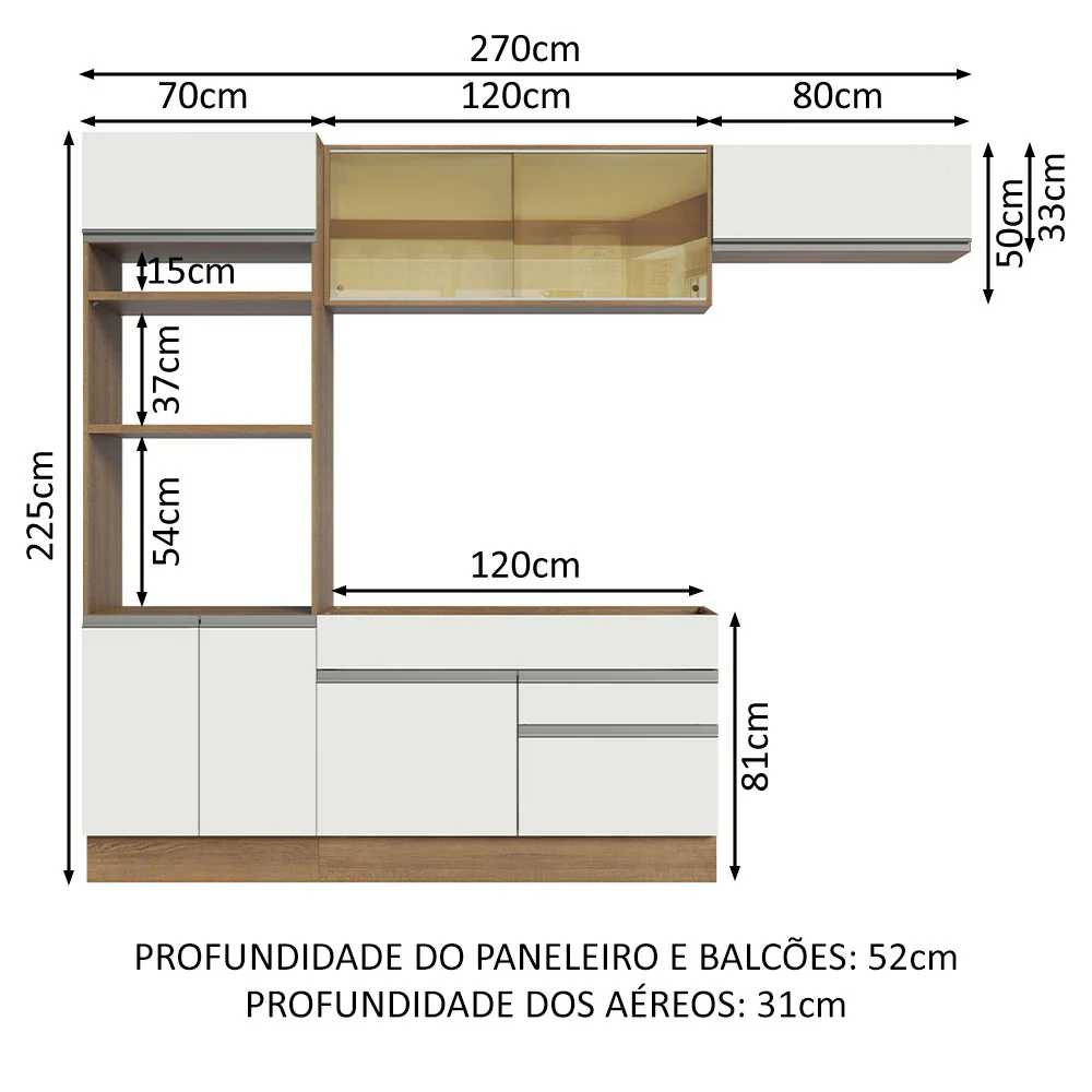 Armário de Cozinha Completa 270cm Rustic Branco Glamy Madesa 11 - Image 3