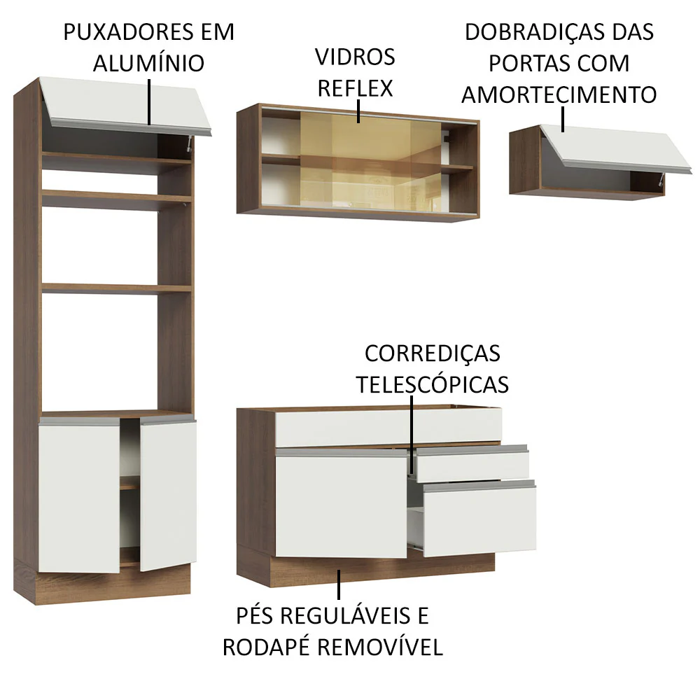 Armário de Cozinha Completa 270cm Rustic Branco Glamy Madesa 11 - Image 4