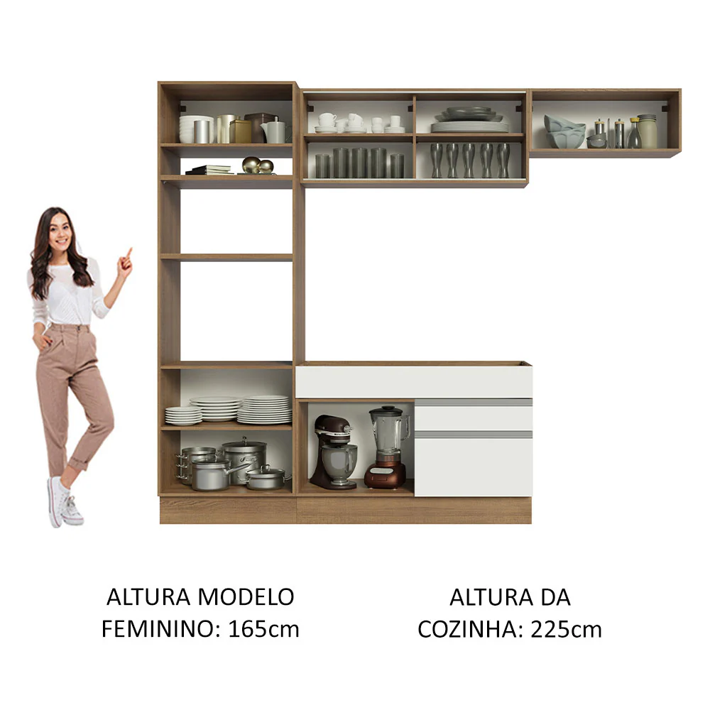 Armário de Cozinha Completa 270cm Rustic Branco Glamy Madesa 11 - Image 5