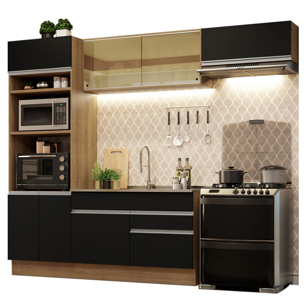 Armário de Cozinha Completa 270cm Rustic Preto Glamy Madesa 11 - Image 2