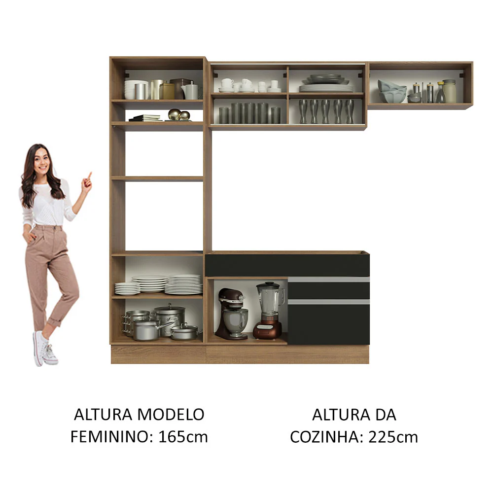 Armário de Cozinha Completa 270cm Rustic Preto Glamy Madesa 11 - Image 5