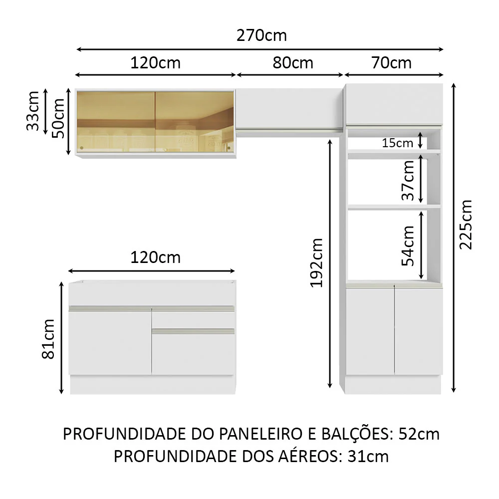 Armário de Cozinha Completa 270cm Branco Glamy Madesa 12 - Image 3