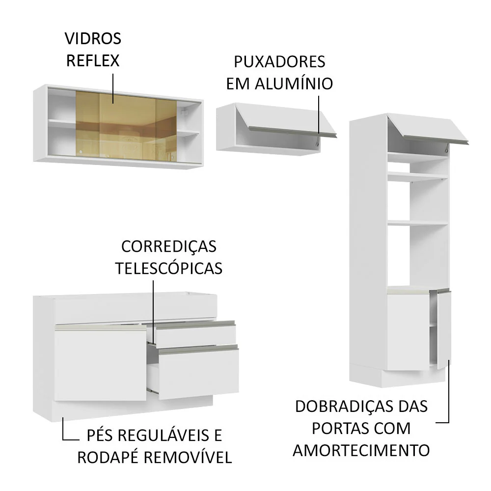 Armário de Cozinha Completa 270cm Branco Glamy Madesa 12 - Image 4