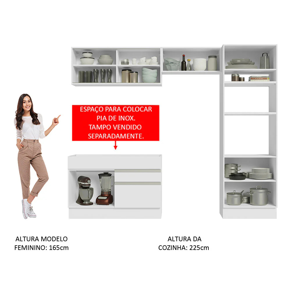 Armário de Cozinha Completa 270cm Branco Glamy Madesa 12 - Image 5