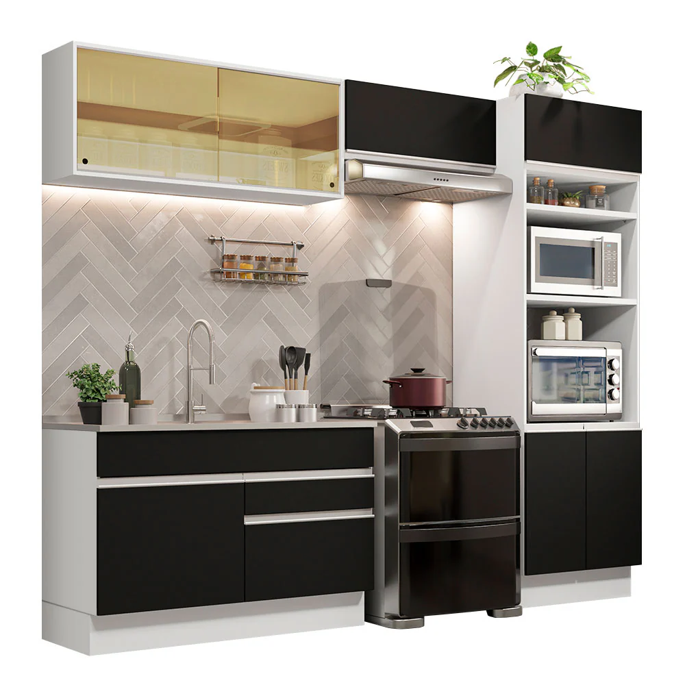 Armário de Cozinha Completa 270cm Branco/Preto Glamy Madesa 12 - Image 2