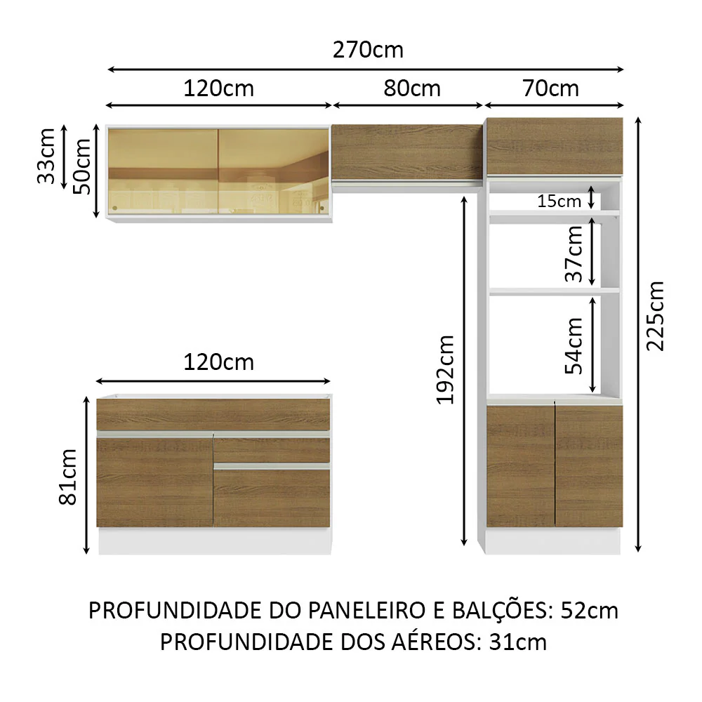 Armário de Cozinha Completa 270cm Branco/Rustic Glamy Madesa 12 - Image 3