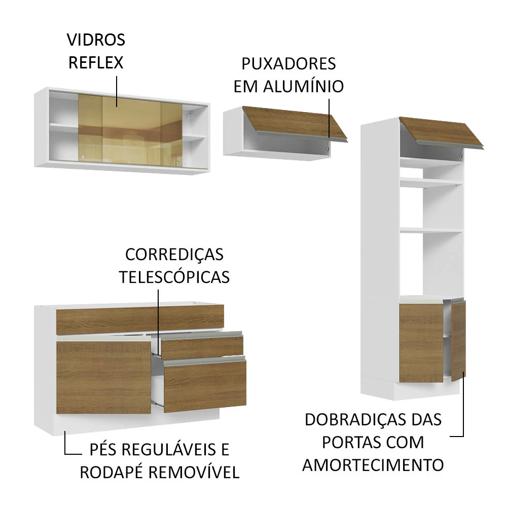 Armário de Cozinha Completa 270cm Branco/Rustic Glamy Madesa 12 - Image 4