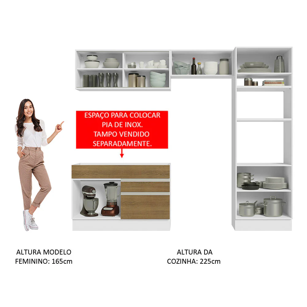 Armário de Cozinha Completa 270cm Branco/Rustic Glamy Madesa 12 - Image 5