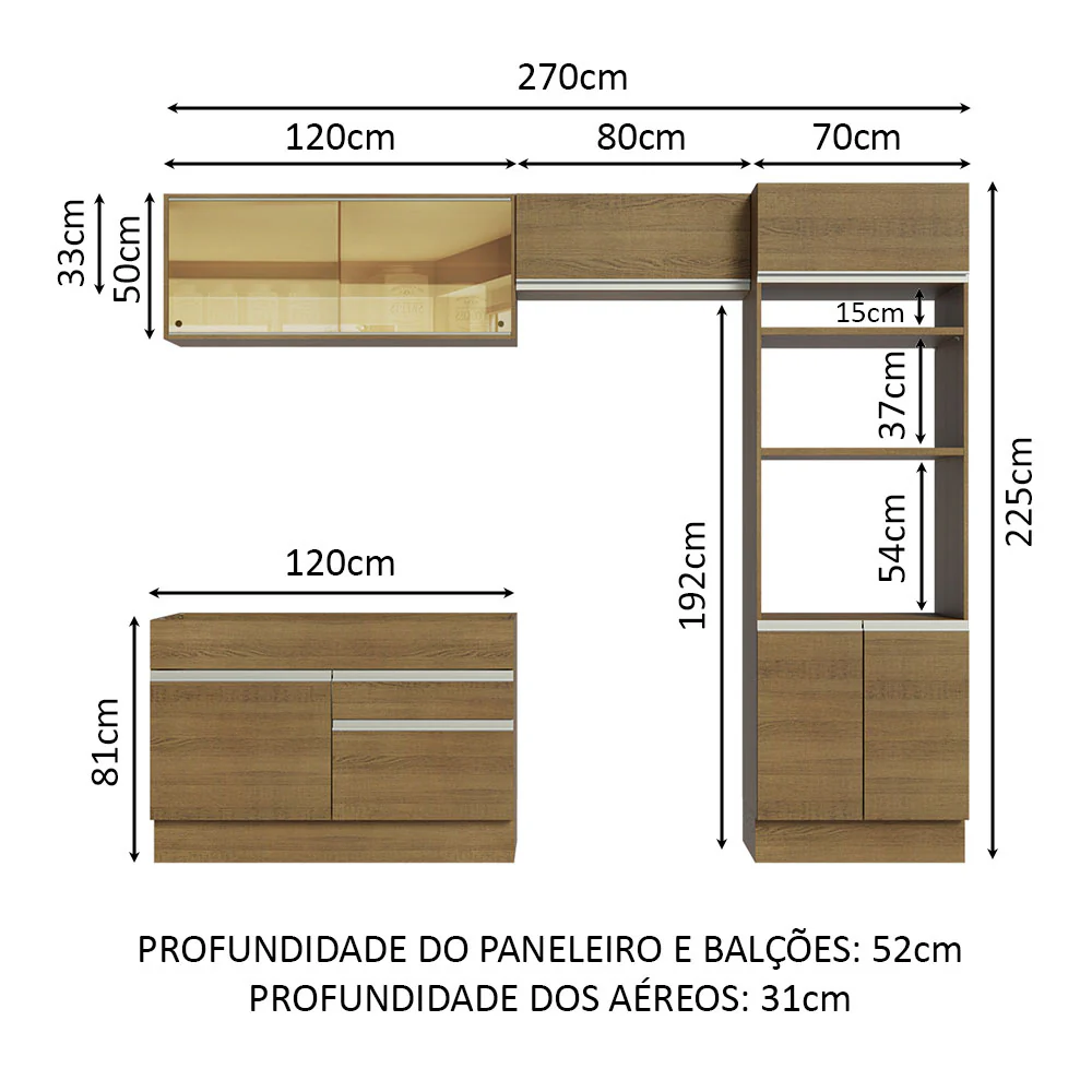 Armário de Cozinha Completa 270cm Rustic Glamy Madesa 12 - Image 3