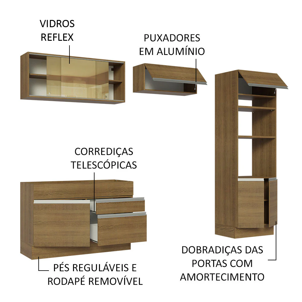 Armário de Cozinha Completa 270cm Rustic Glamy Madesa 12 - Image 4