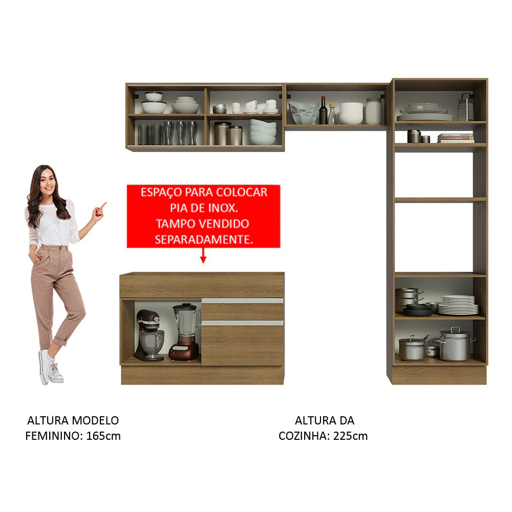 Armário de Cozinha Completa 270cm Rustic Glamy Madesa 12 - Image 5