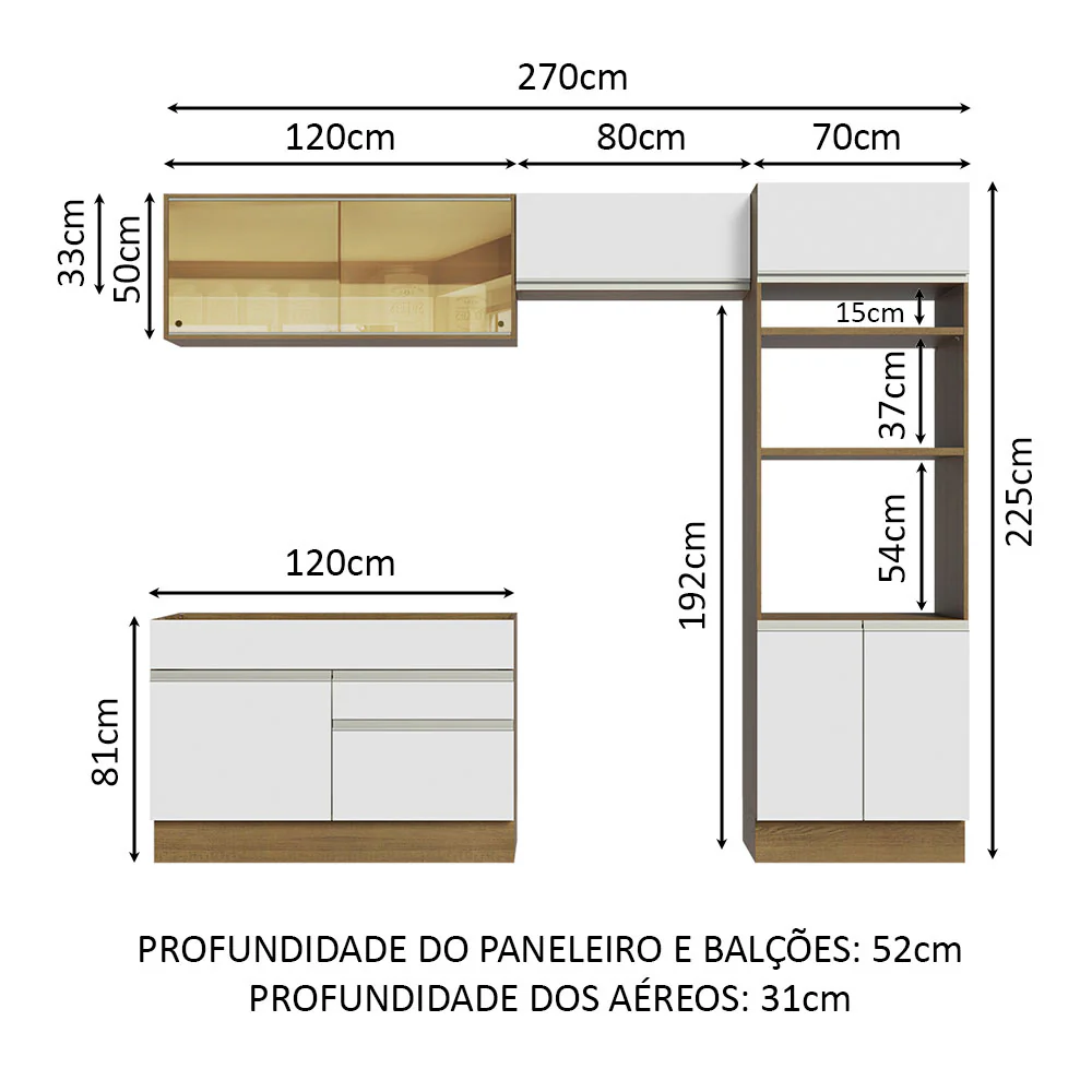 Armário de Cozinha Completa 270cm Rustic/Branco Glamy Madesa 12 - Image 3