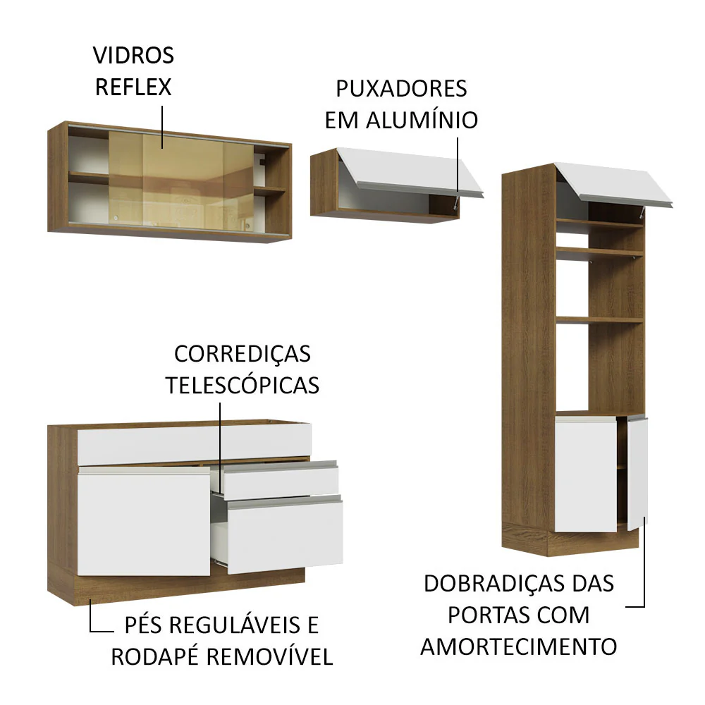 Armário de Cozinha Completa 270cm Rustic/Branco Glamy Madesa 12 - Image 4