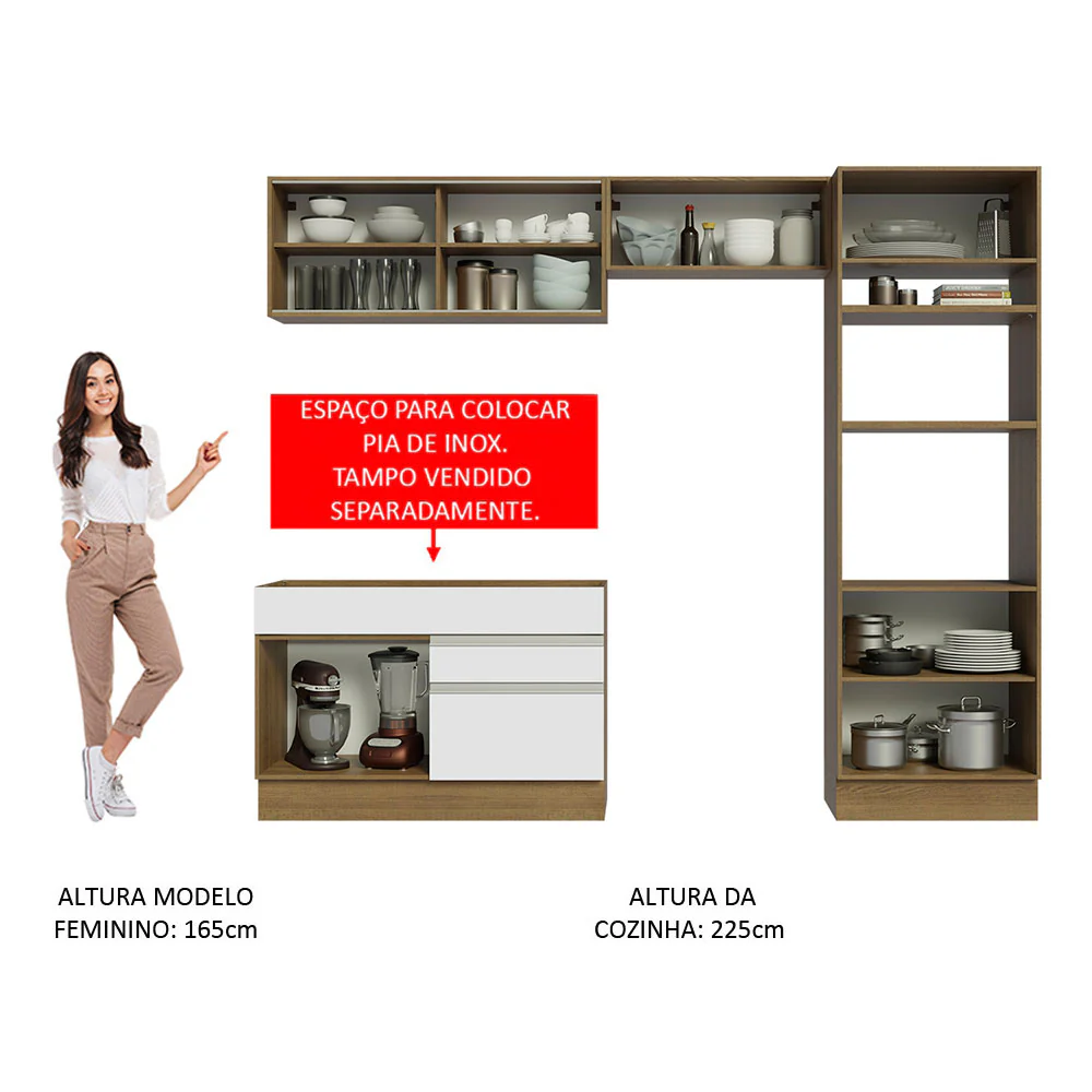 Armário de Cozinha Completa 270cm Rustic/Branco Glamy Madesa 12 - Image 5