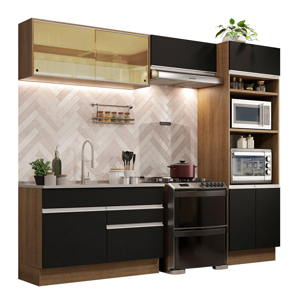 Armário de Cozinha Completa 270cm Rustic/Preto Glamy Madesa 12 - Image 2
